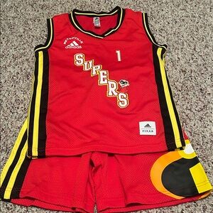 Adidas Kids Red Supers Jersey Set with Yellow Accents